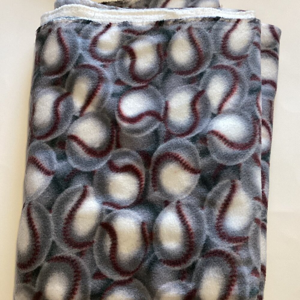 One Piece of Gray Fleece Fabric Material Baseballs Balls Sports Sewing Quilting